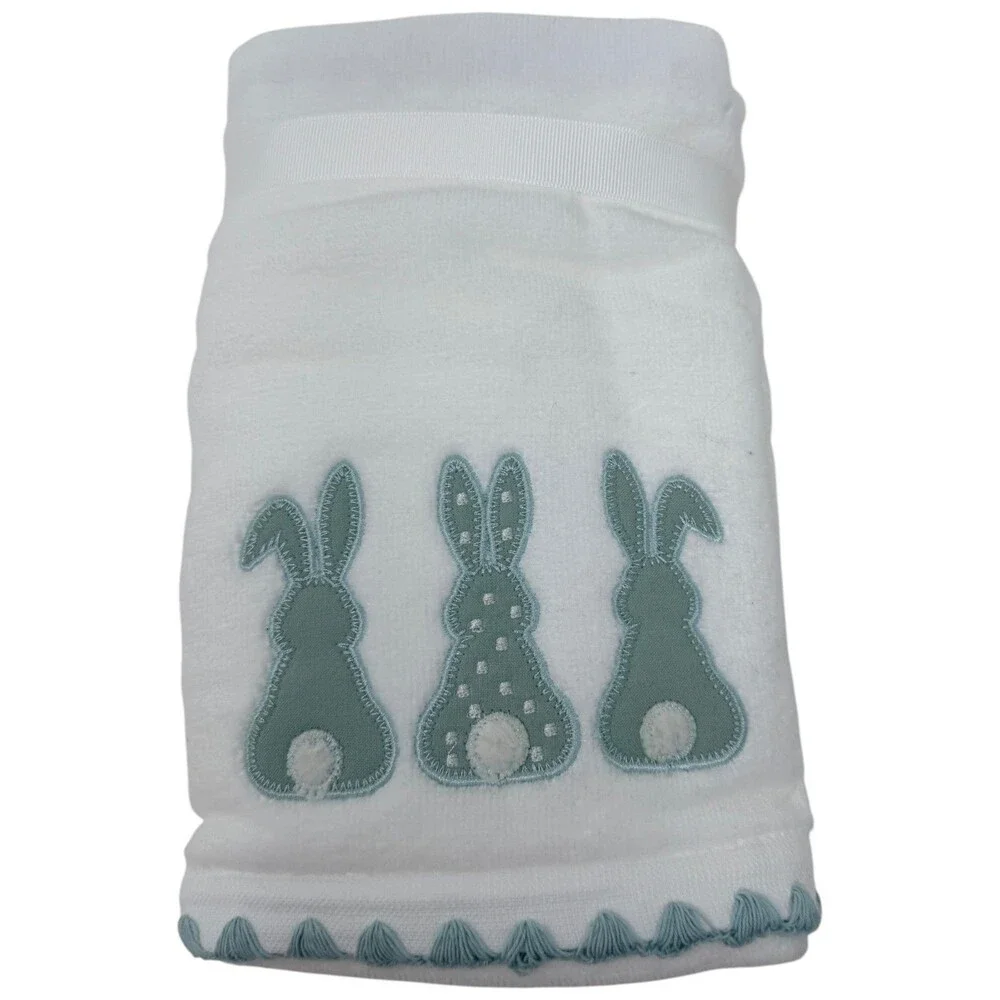 Caro Home Blue Bunny Hand Towels Set of 2 Easter Cotton Tail 100% Cotton Spring